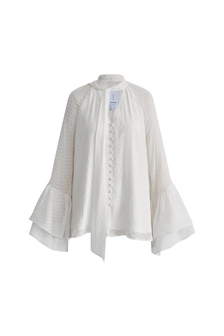 Megan Ruffle Polka Dot Shirt in Mulberry Silk Burnout Jacquard