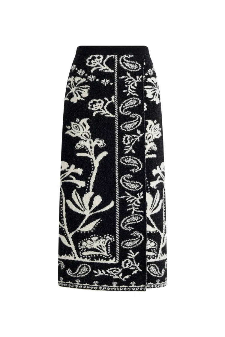 Cloe Paisley Jacquard Skirt in Merino Wool