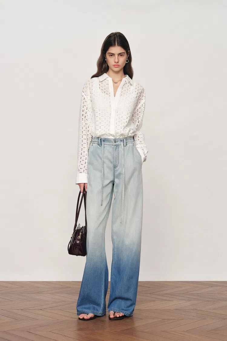 Eliana Cutwork Embroidery Point Collar Shirt in Cotton