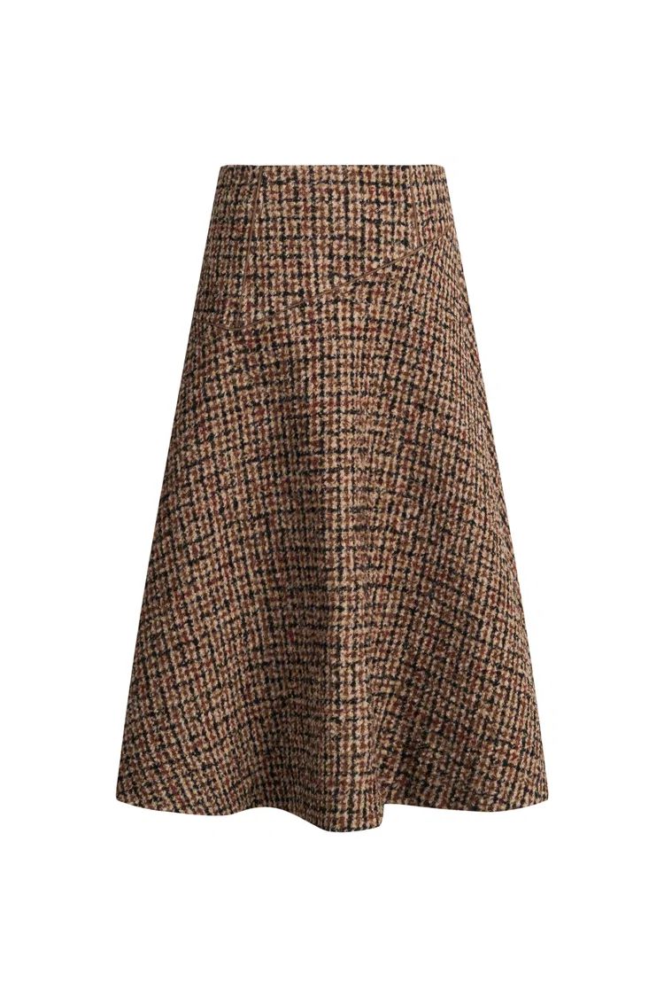 Kari Plaid A Line Skirt in Merino Wool Check
