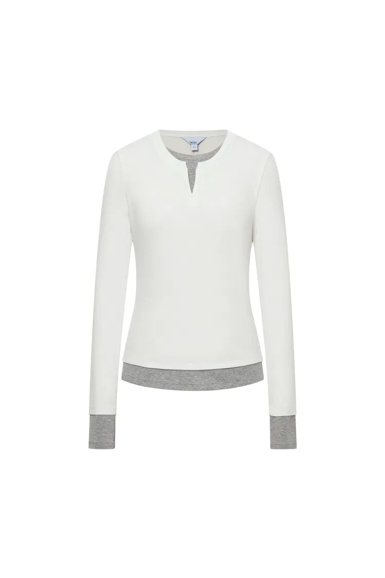Maya White and Grey Layered Look Block Top in Tencel-Merino Tech