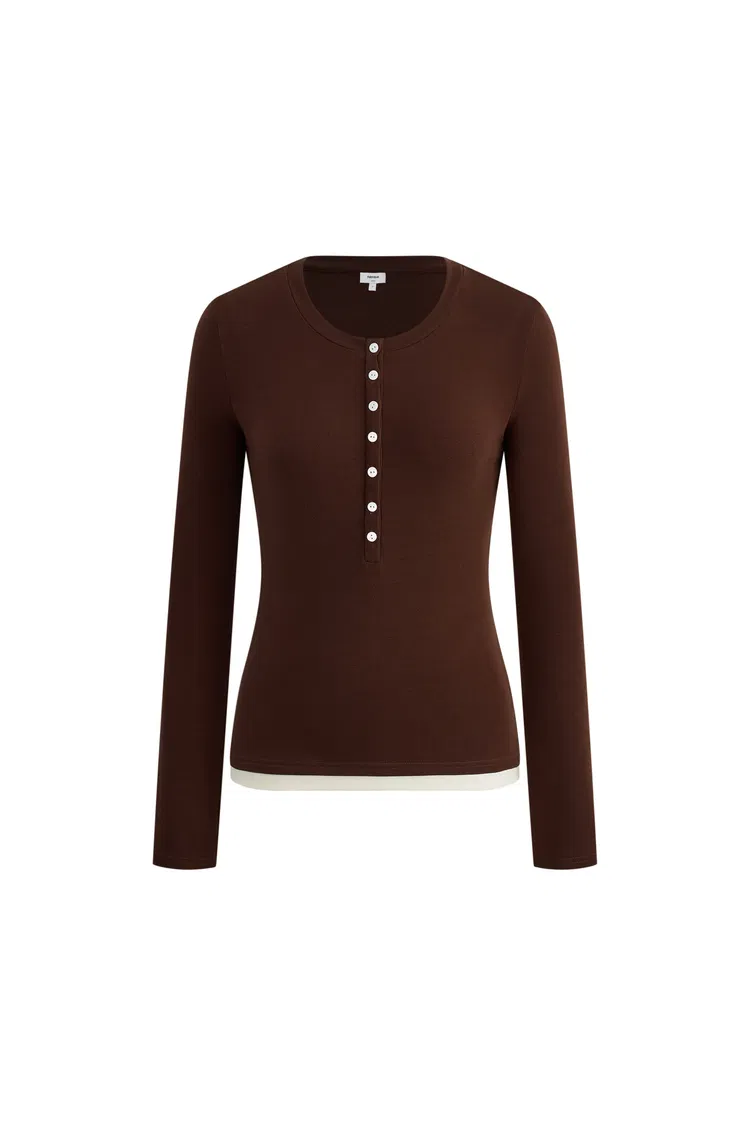 Tia Layered Look Long Sleeve T Shirt in Tencel-Merino Knit