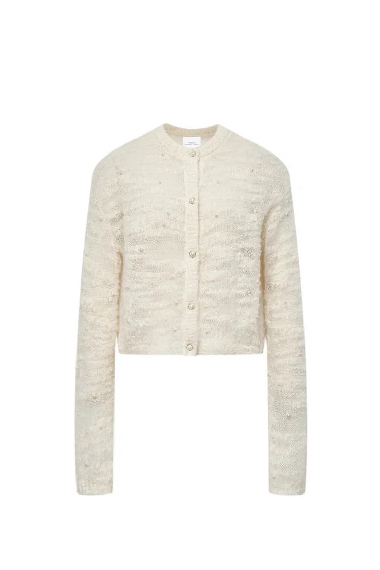 Vega Hand Swen Pearl Cardigan in Alpaca Blend Bouclé Knit