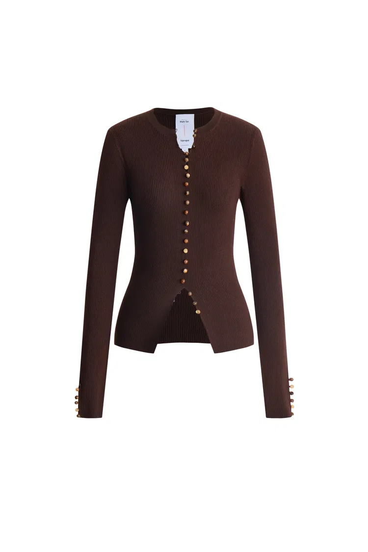 Kaia Hand Sewn Buttons Fitted Top in Merino Wool Knit