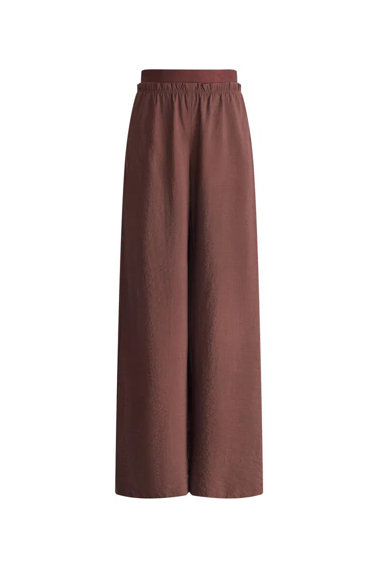 Harper Elastic Waist Wide Leg Pants in Dry Mulberry Silk