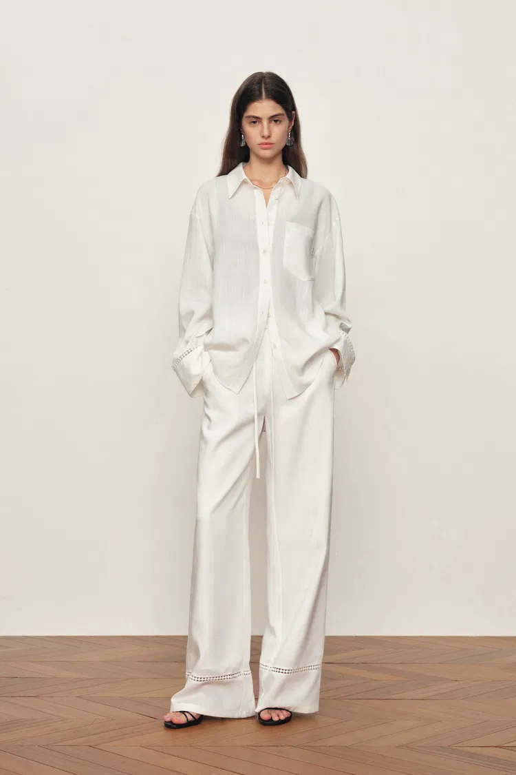 Eva White Openwork Relaxed Shirt in Cotton