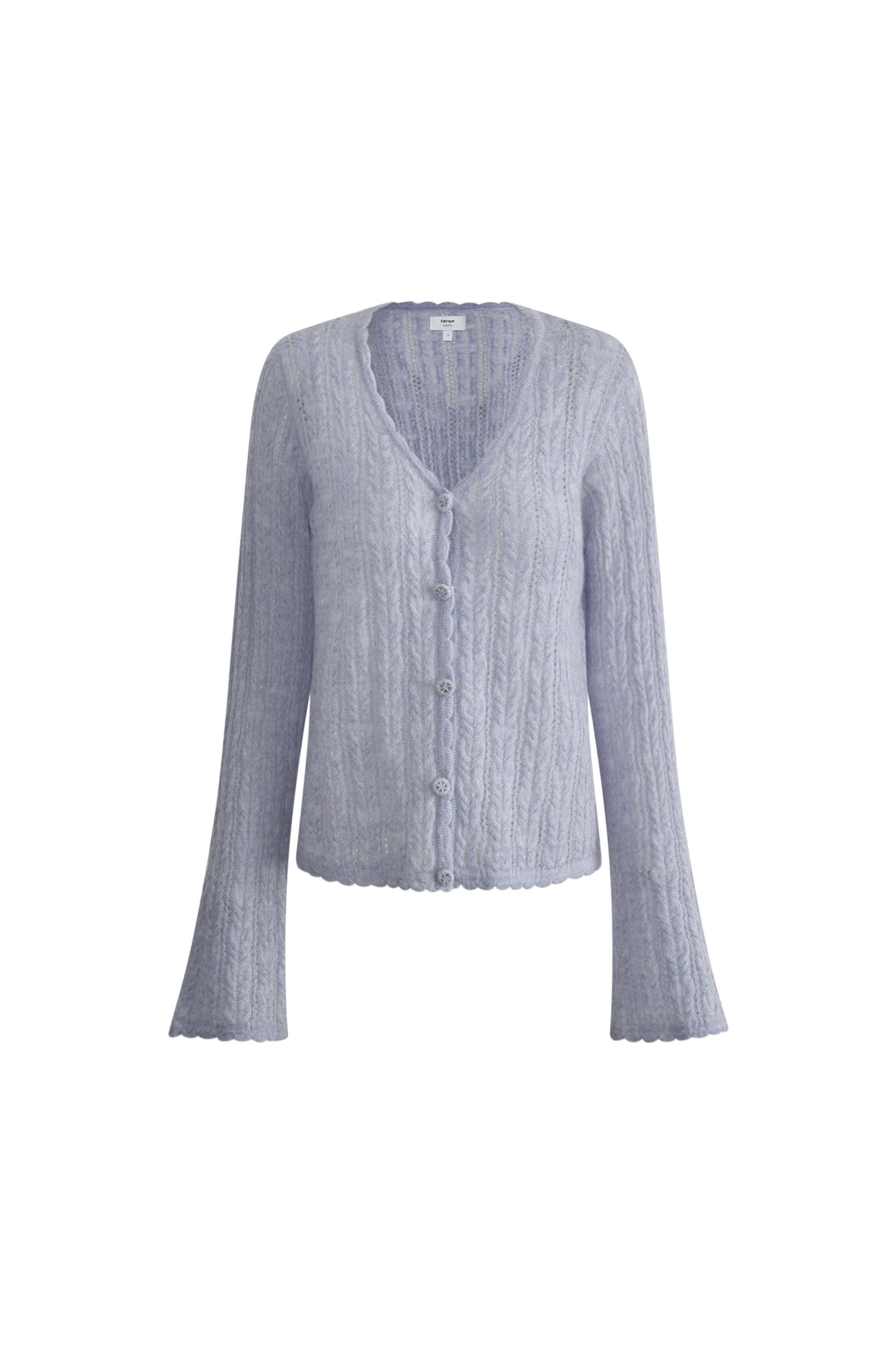 Serenity V Neck Sheer Cardigan in Lightweight Cable Knit – fbrq.com