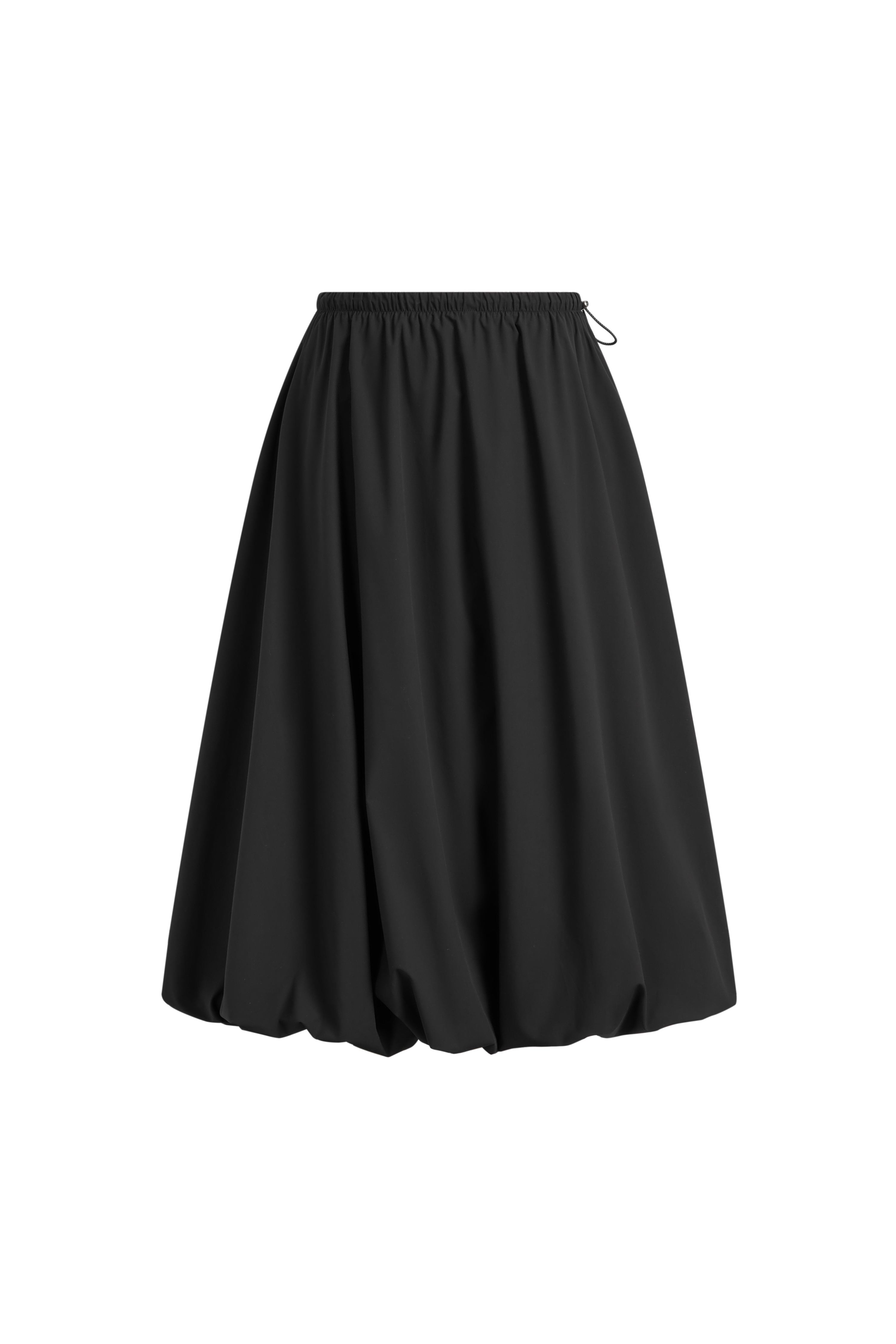Cathy Black Twisted-Seam Bubble Midi Skirt in Lightweigt Blend