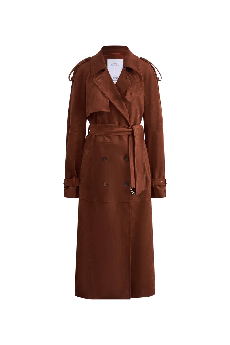 Tilda Detachable Epaulette  Trench Coat in Faux Suede