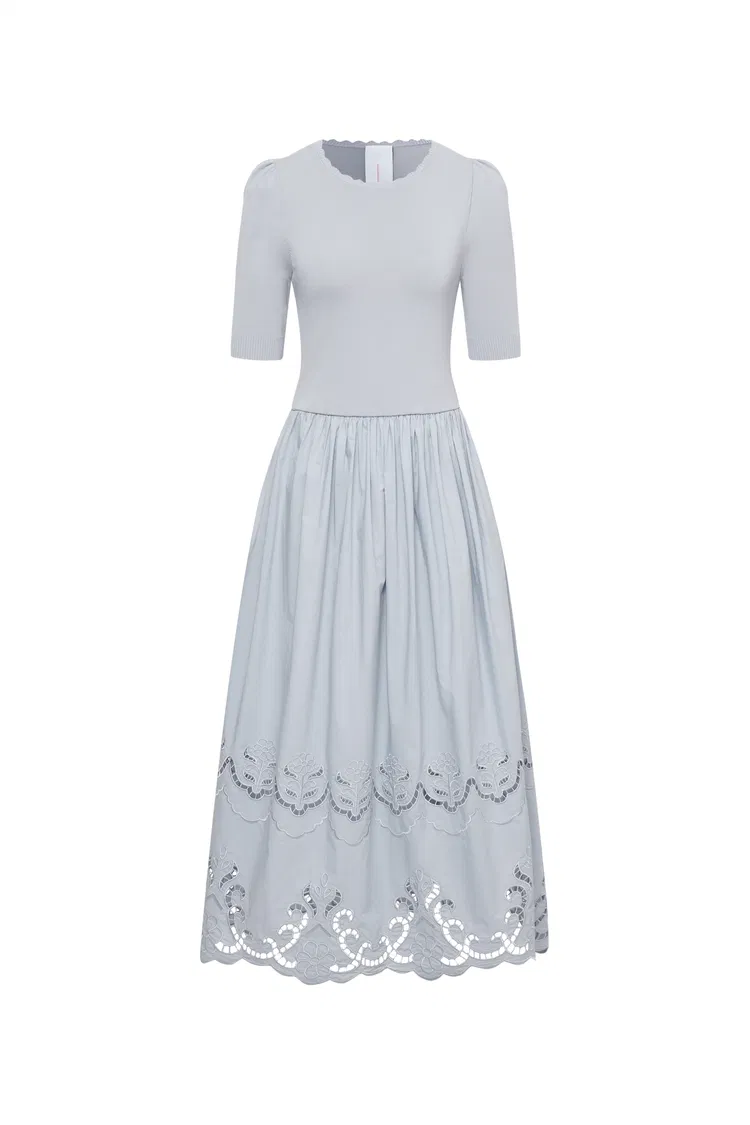 Amy Mixed Fabric Dress in Tencel-Silk and Poplin