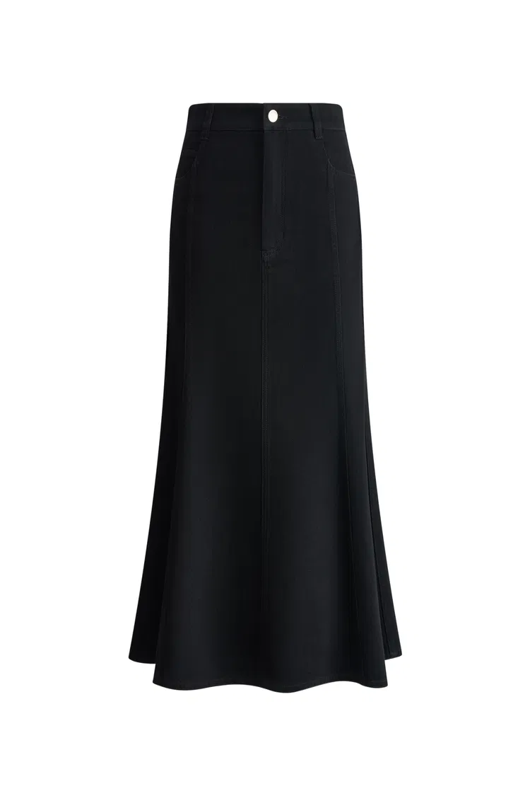 Nyssa Flared Midi Skirt in Stretchy Denim