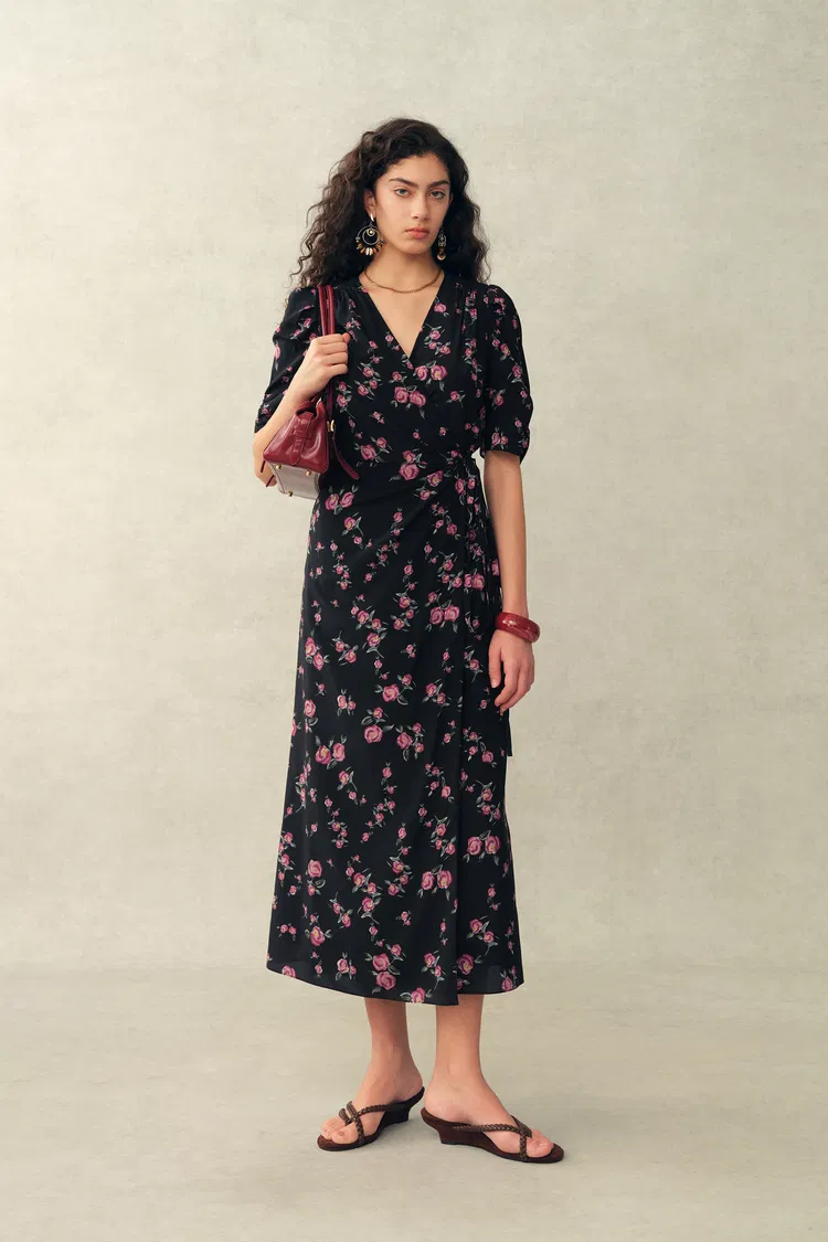 Elodie Rose Dress in Stretchy Silk Crepe de Chine