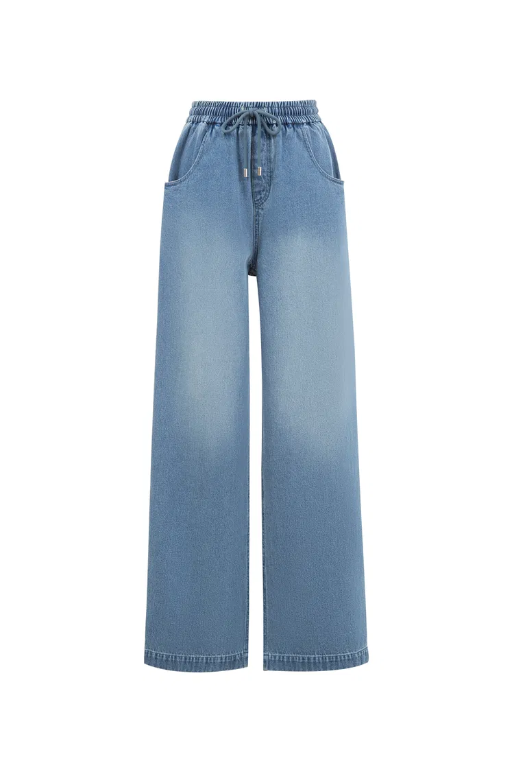 Bulb Pull On Faded Jeans in Cotton Denim