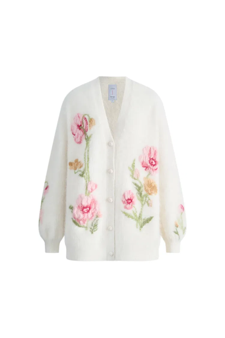 Papaver 3D Floral Embroidered Cardigan in  in Alpaca Blend Knit