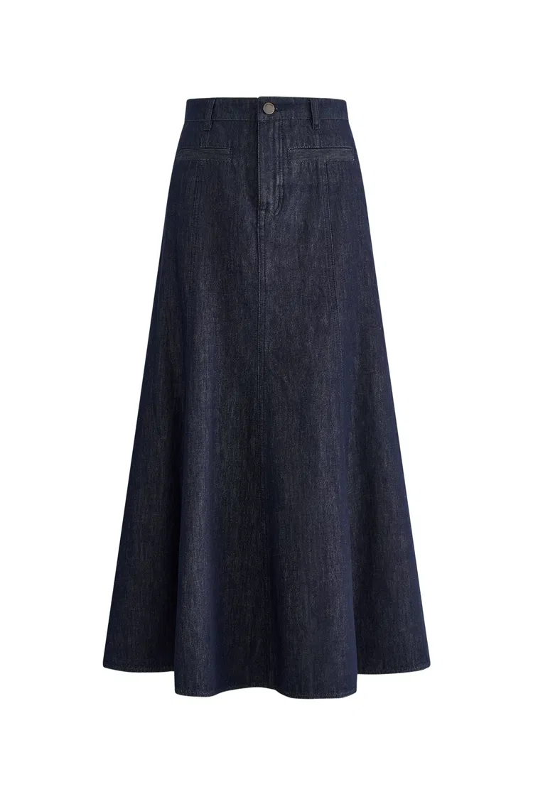 Quilla Pocket Midi Skirt in Cotton Denim