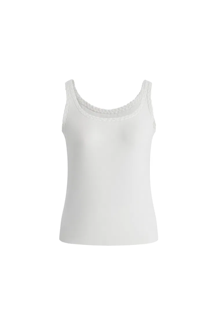 Dries Braided White Tank Top in Tencel-Silk Knit