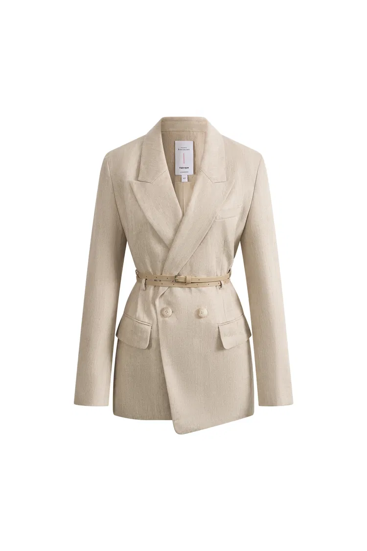 Charlie Deconstructed Asymmetric Double-Belt Blazer in Cotton Linen