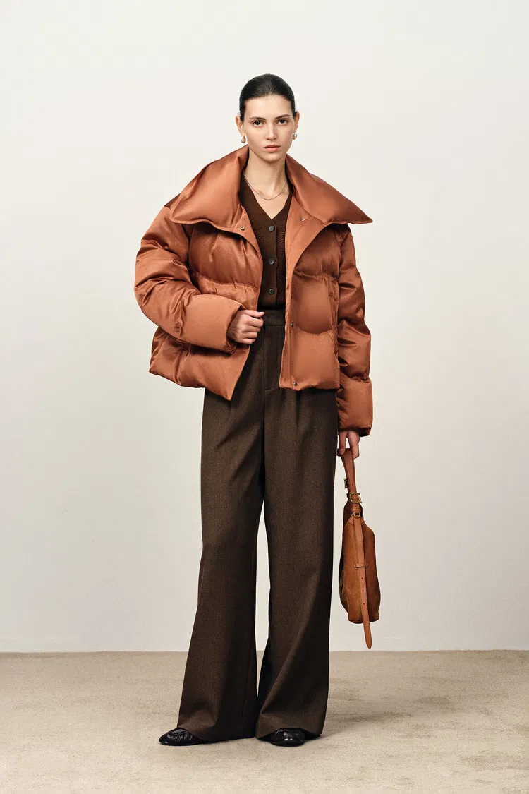 Ivy Lapel Quilted Down Jacket in Acetate Satin