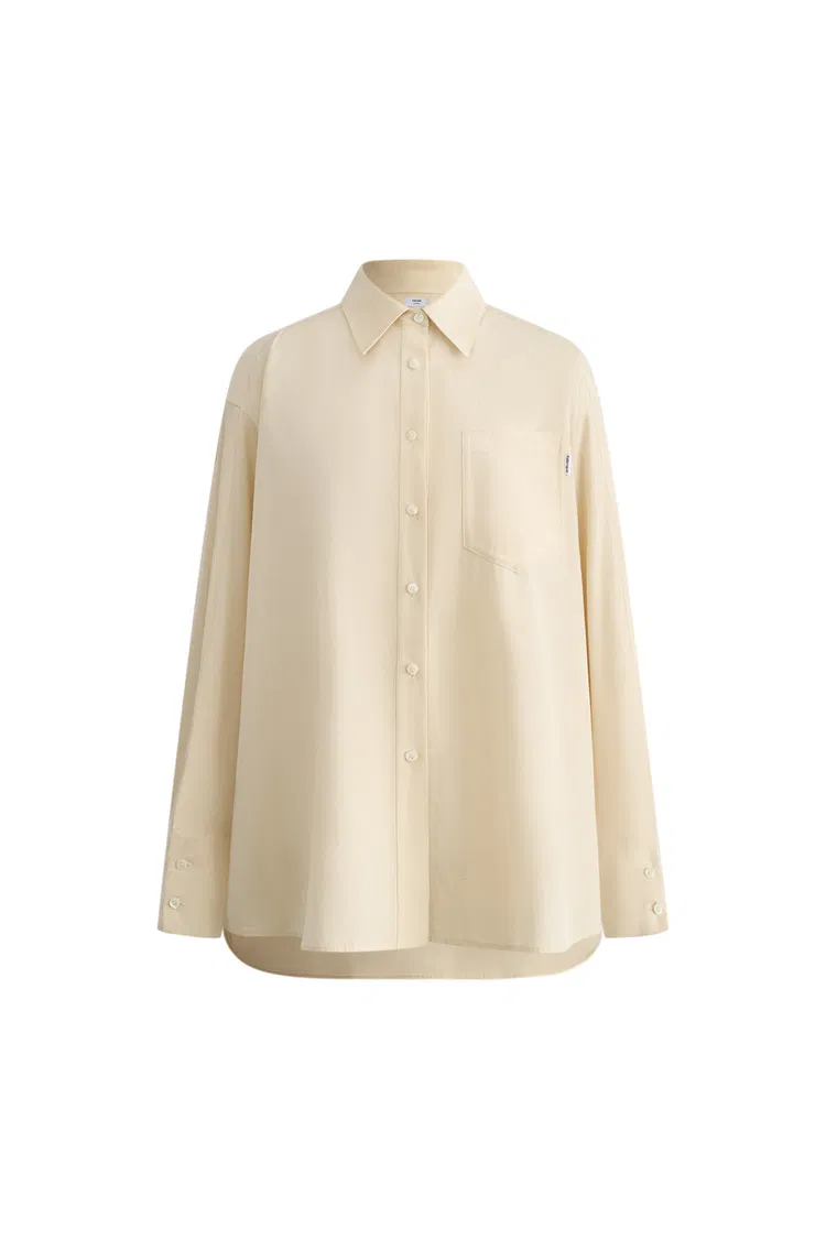 Nicole Pleated Sleeve Oversized Shirt in Cotton Plain Weave