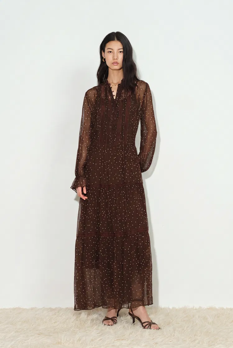 Anselm Polka Dot Ruffle Trim Dress with Inner Slip Dress