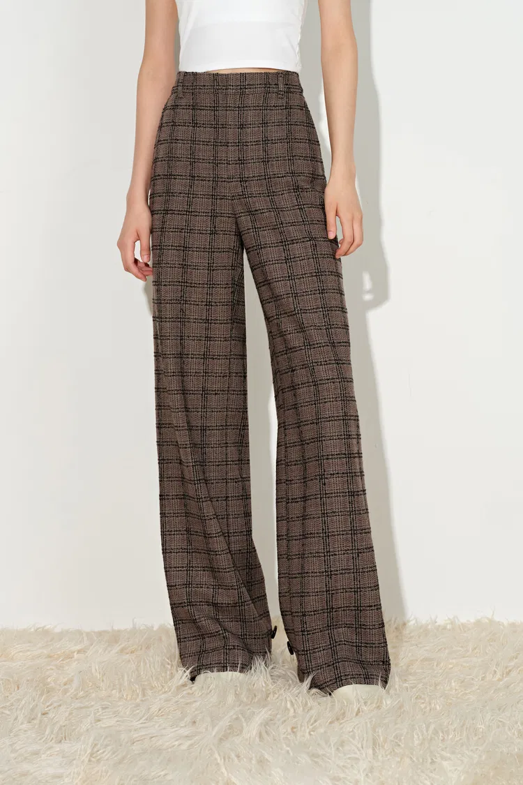 Arianna Vintage Plaid Adjustable Cuff Pants in Wool Blend