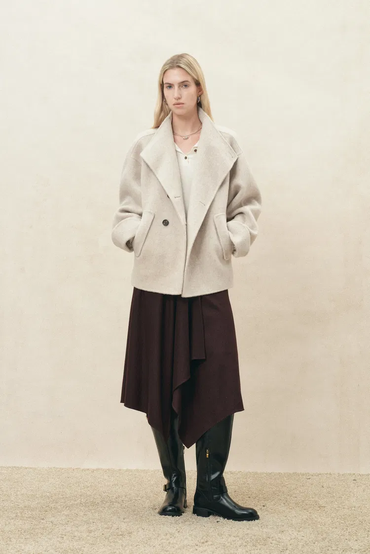 Asa Low Waist Belted Batwing Coat in Wool Blend
