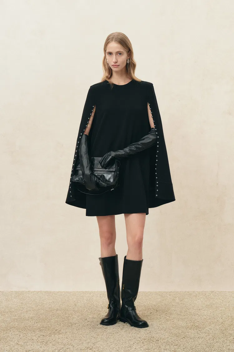 Audrey Pearl-Embellished Cape Shirt Dress