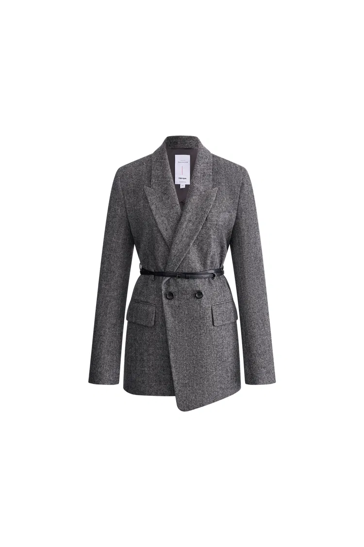 Charlie Deconstructed Asymmetric Double Belted Blazer in Merino Wool