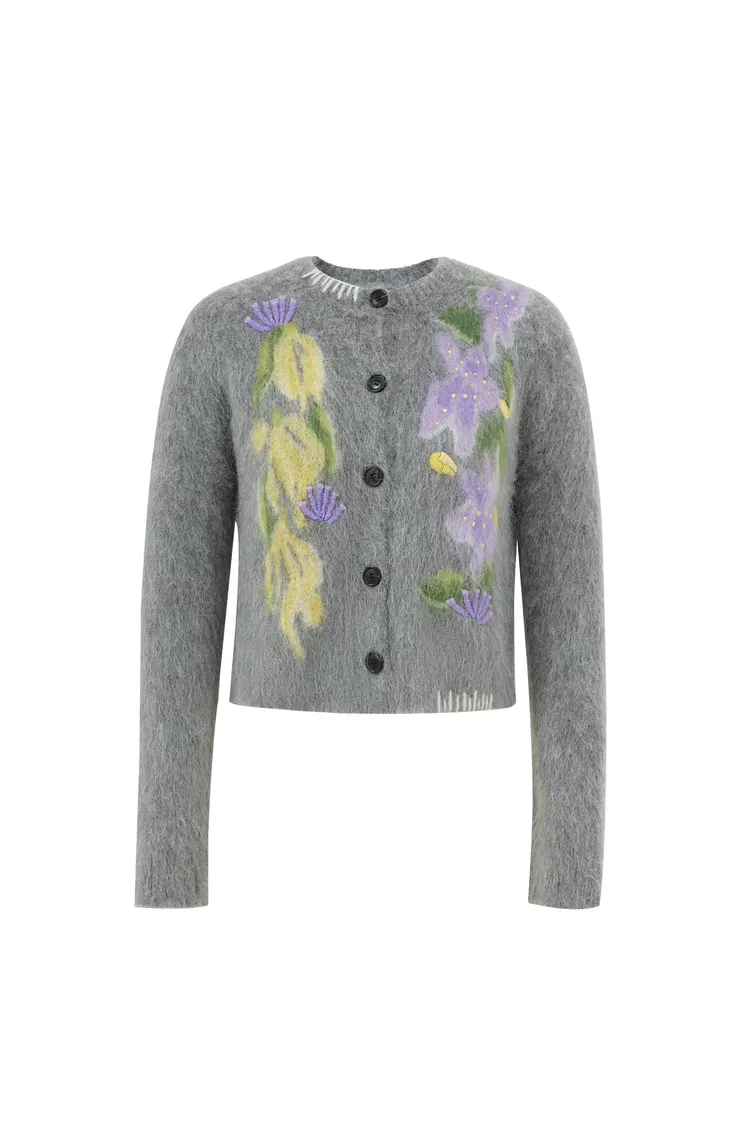 Cymbidium Hand Embroidered Cardigan in Alpaca Blend Knit