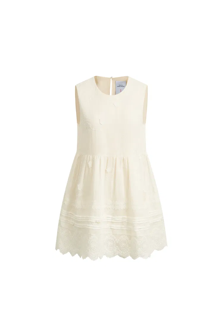 Doris Lily-of-the-Valley Lace Sleeveless Top in Silk Linen Blend
