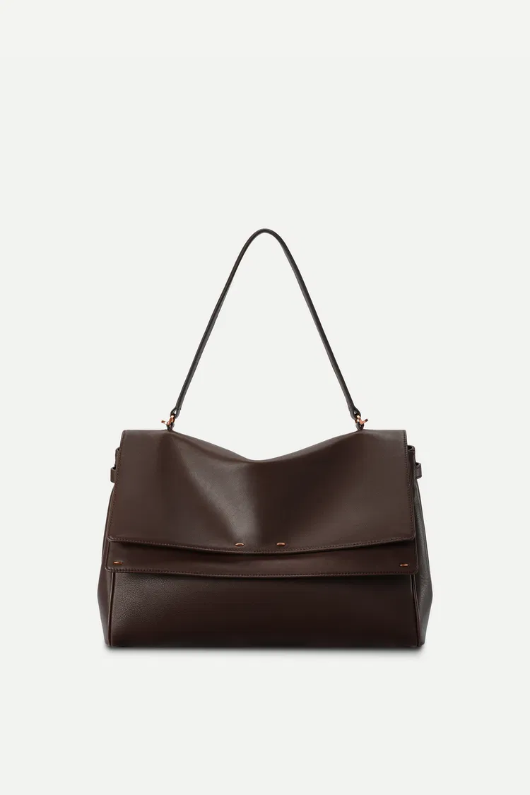 Rialto Double Flap Handbag in Calfskin Leather