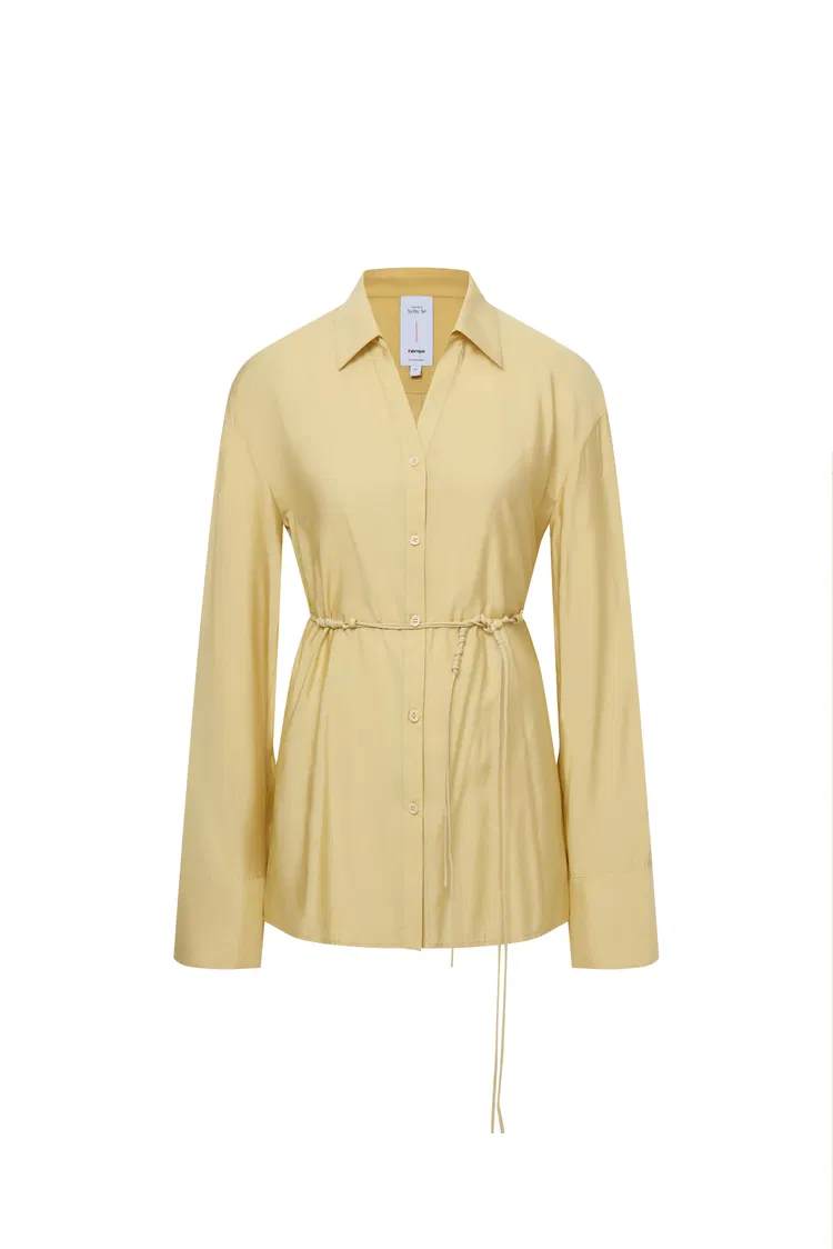 Xena Hand Beaded Belt Cinched Waist Shirt in Acetate Blend