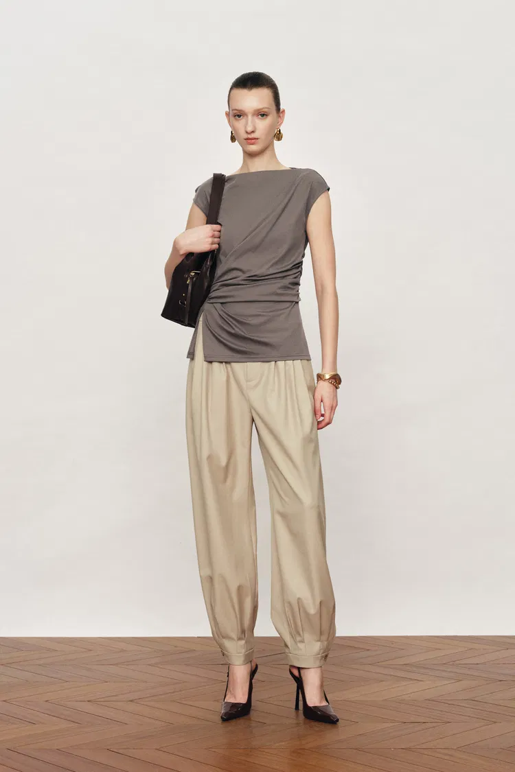 Gemma Asymmetrical Structured Top in Cotton And Mulberry Silk Blend