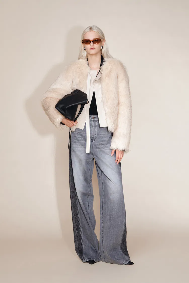 Beryl Round Collar Short Coat in Faux Fox Fur