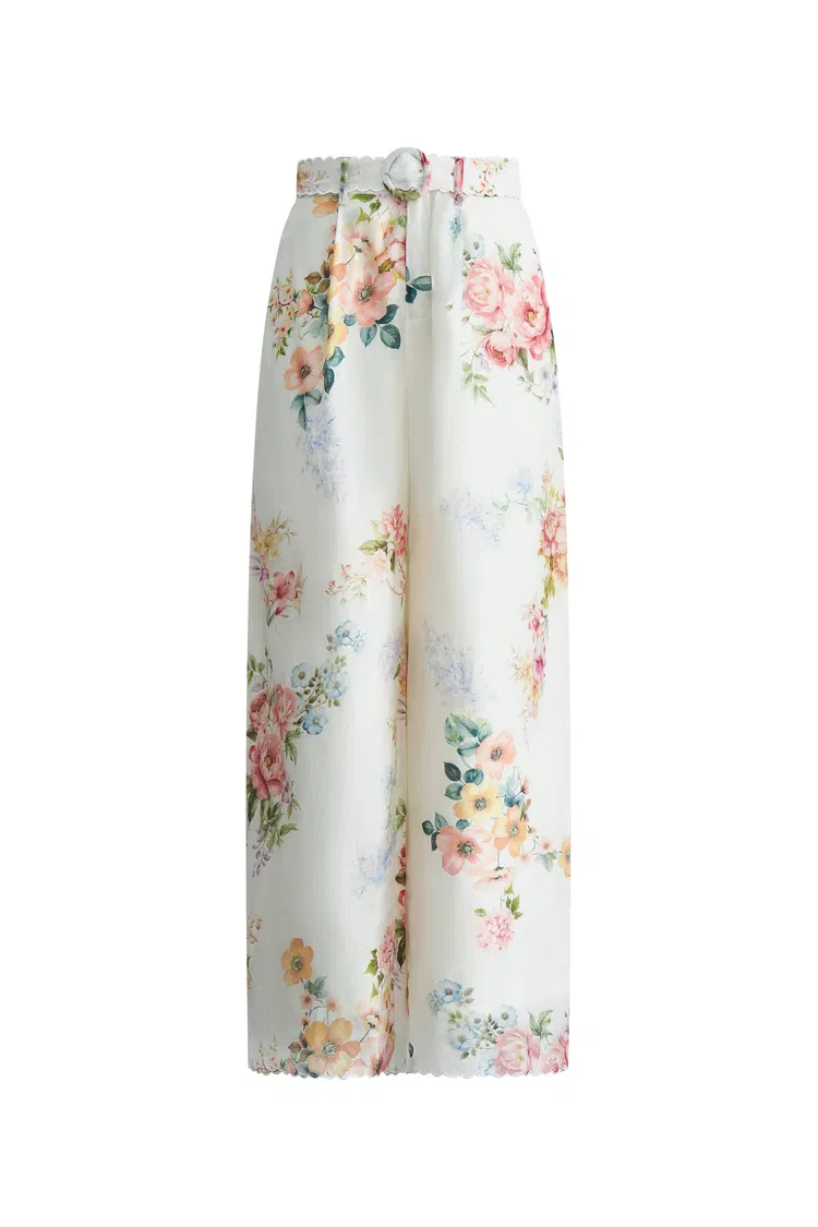 Alice Watercolor Flora Pants in Silk-Linen
