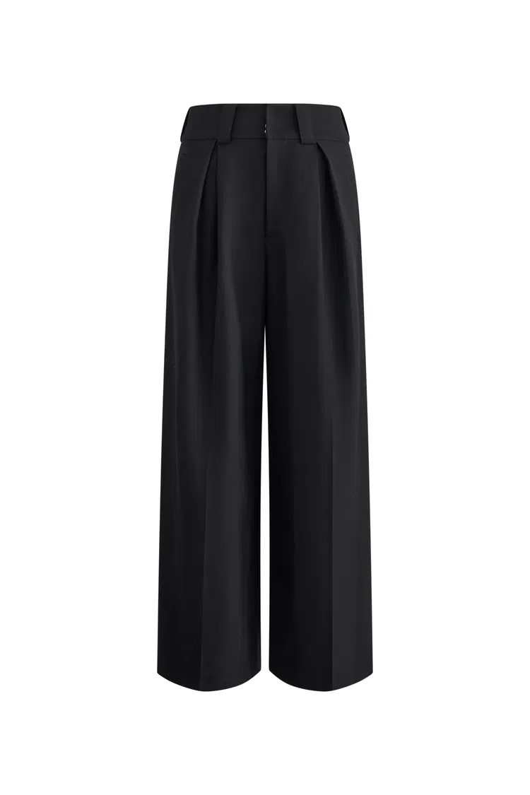 Livie Wide Waistband Straight Leg Pants in Fine Wool Blend