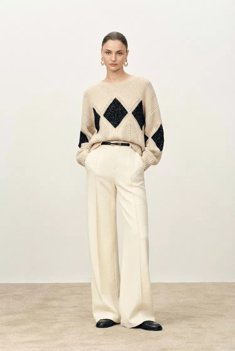 Cassy Argyle Sweatshirt in  Coarse Spun Merino Wool