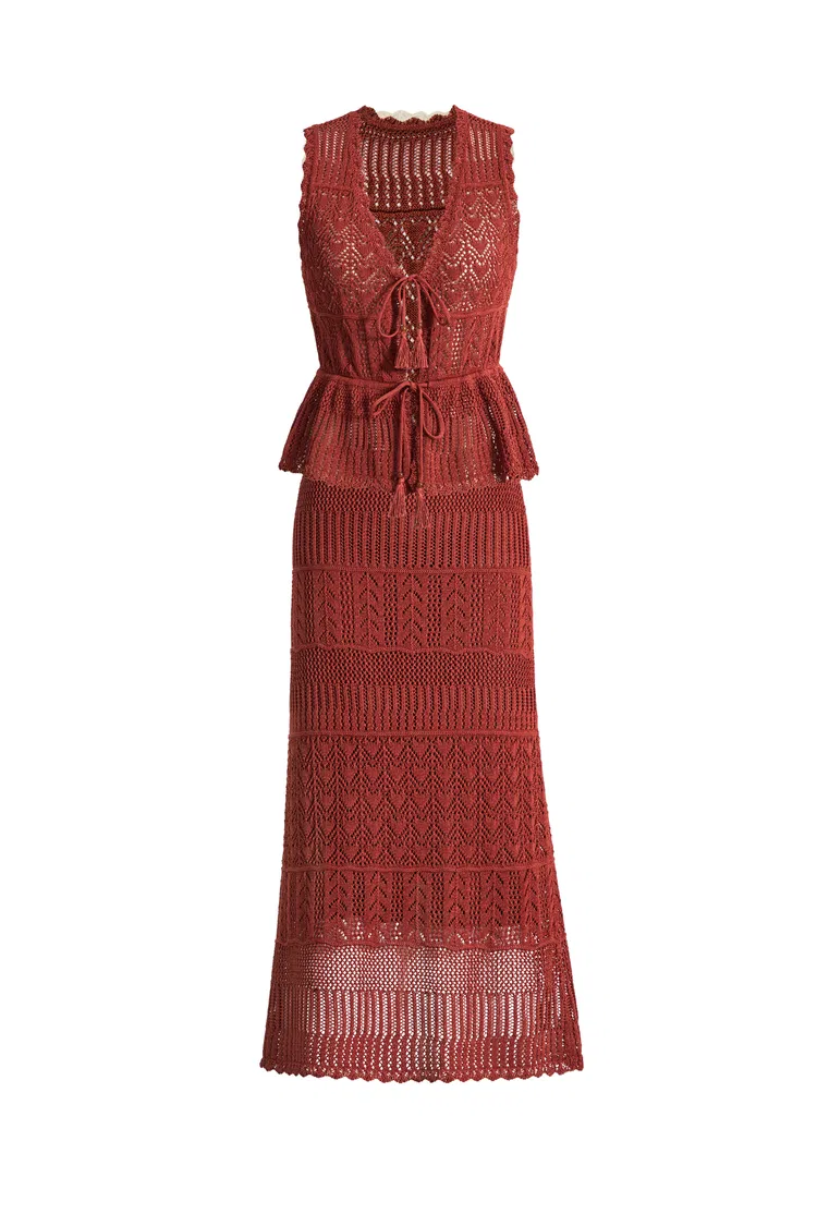 Grazia Heart Shaped Openwork Sleeveless Top and Skirt Set in Linen Blend