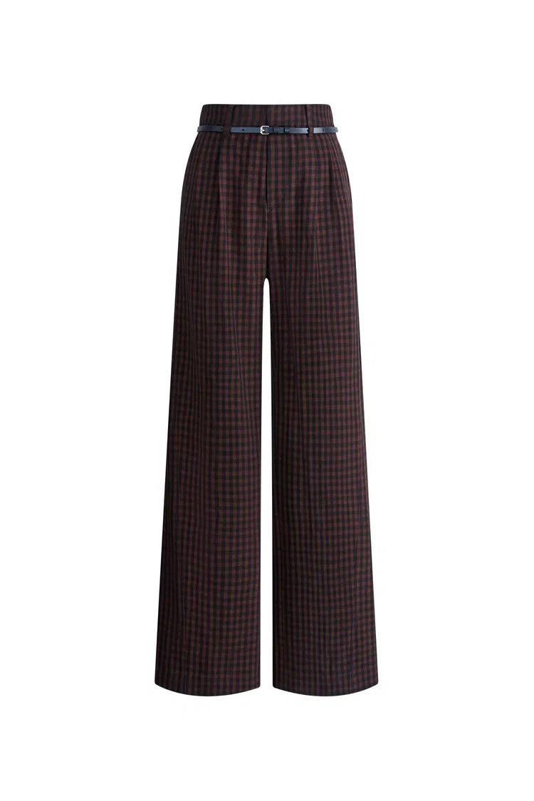 Coco Checkered Wide Leg Trousers in Merino Wool