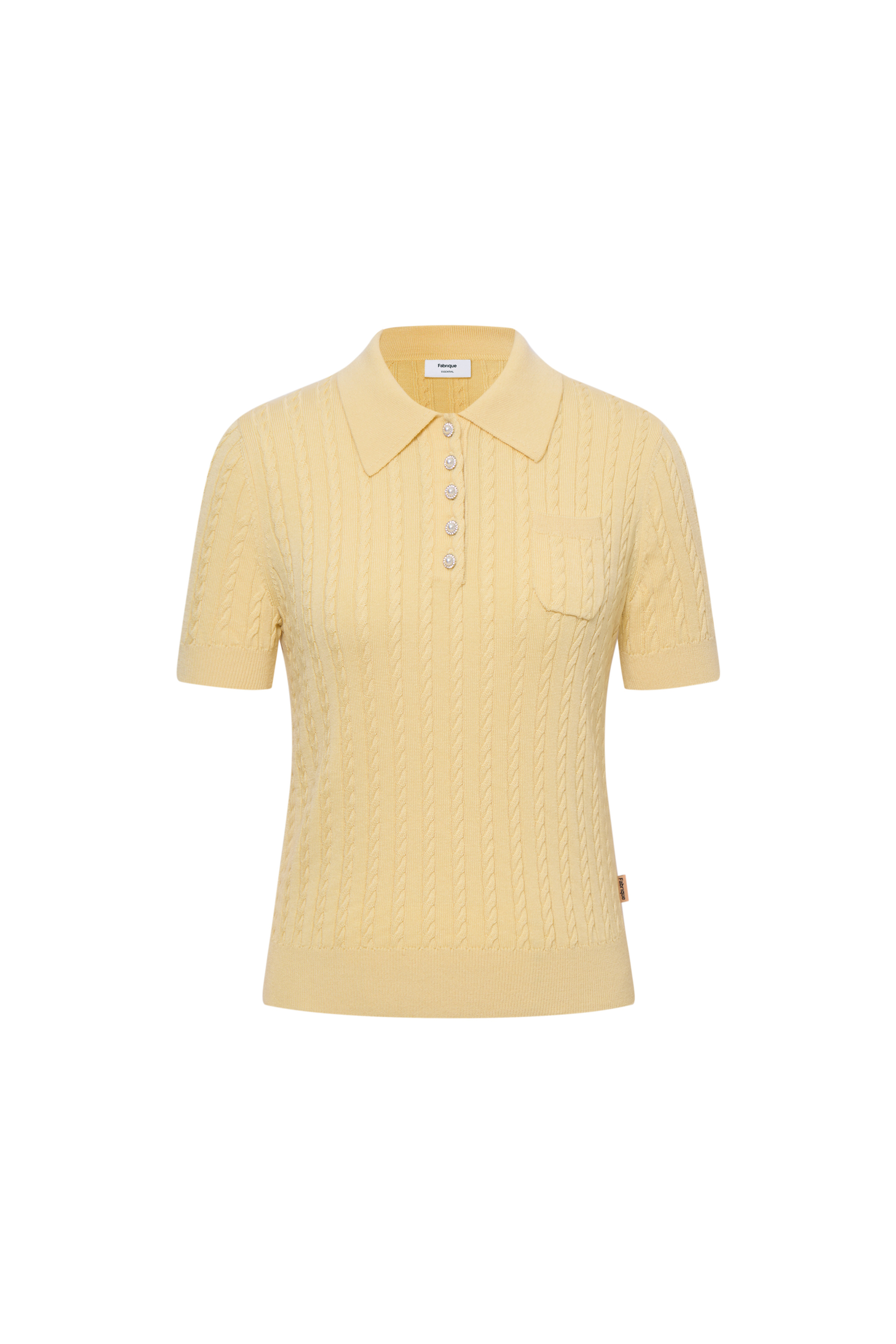 Gracia Yellow Polo Top in High Stretch Cable Knit – fbrq.com