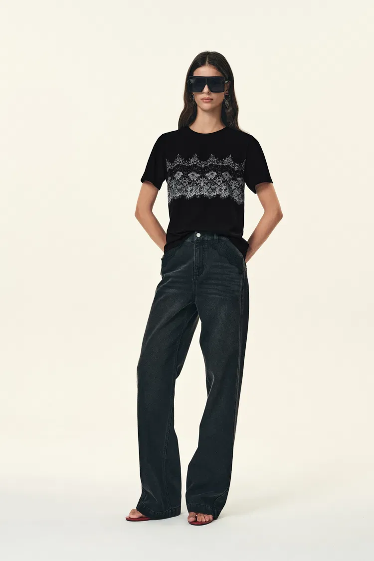 Harper Couture-inspired Lace Print T-Shirt in Cotton