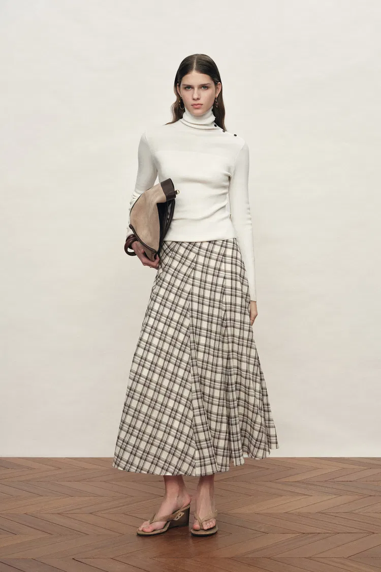 Lumina Slouchy Turtleneck Semi Sheer Bodice Fitted Top in Combed Wool