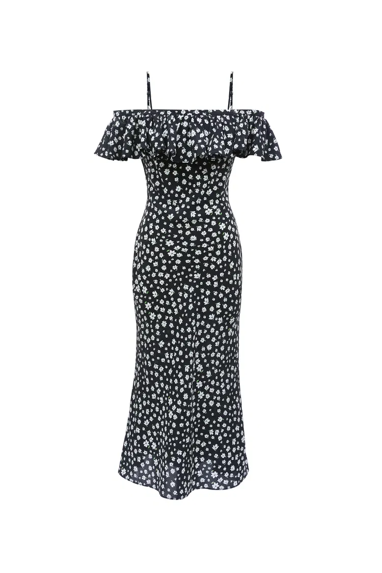 Shalom Daisy Print Dress in Double Crepe Silk