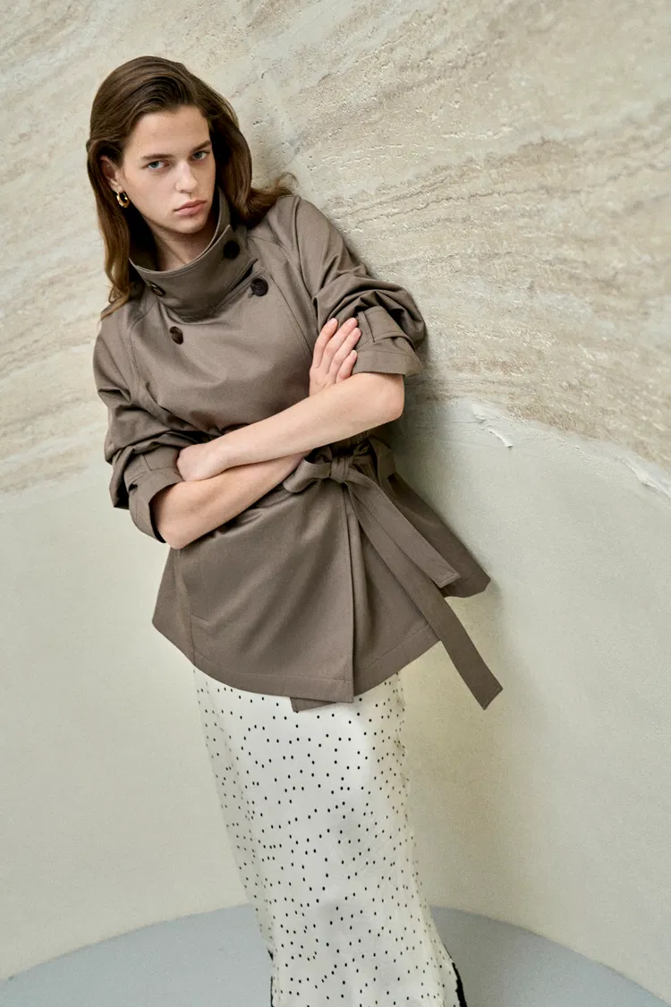 Bower Double Breasted Cropped Trench Coat