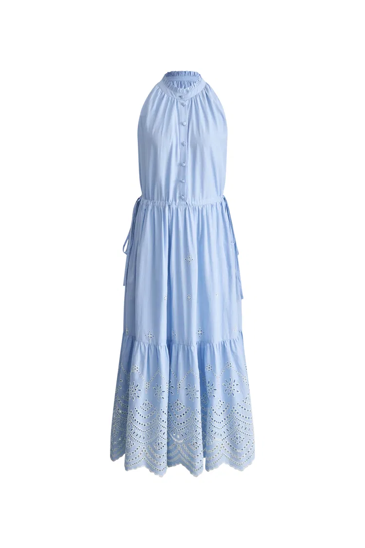 Irina Eyelet Embroidery Sleeveless Maxi Dress in Cotton