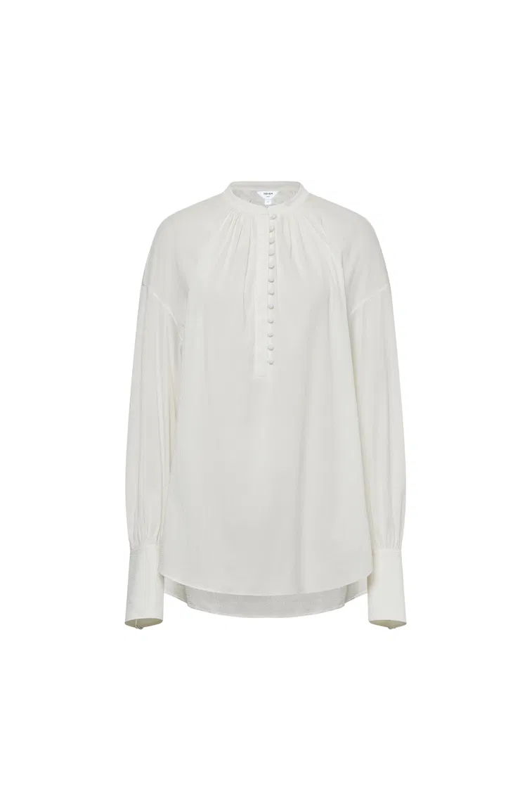 Lila Stand Collar Blouse in Tencel-Cotton