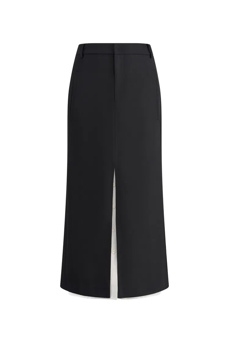 Callisto Double Layer Maxi Pencil Skirt in Fine Wool Suiting