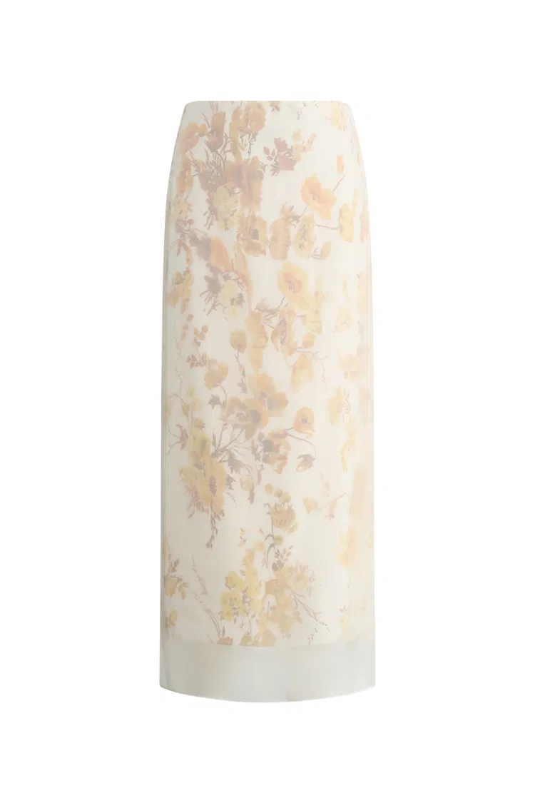 Aniyah Hand Painted Poppies Maxi Skirt in Double-Layer Silk