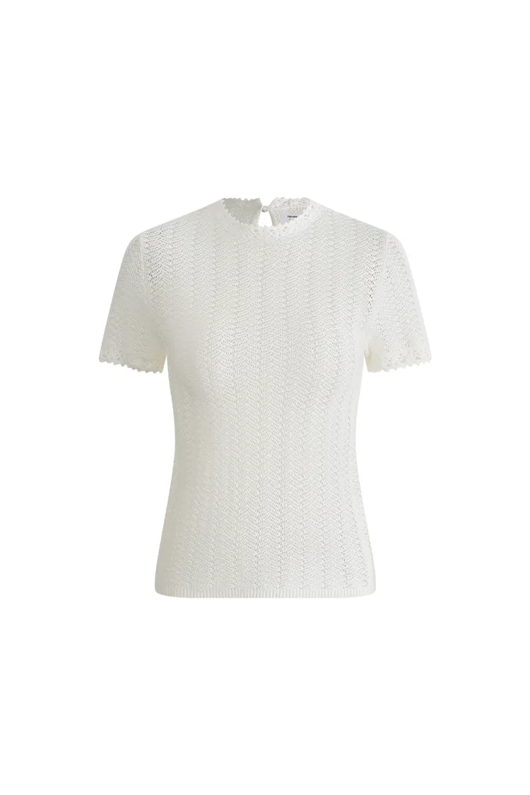 Lowell Open Knit Crew Neck Top in Australian Merino Wool