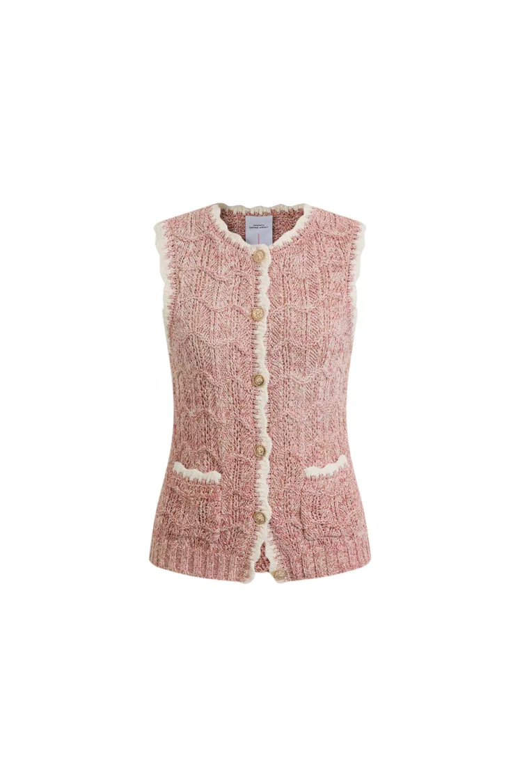 Miriam Sleeveless Vest Top in Cotton Blend Fancy Wavey Knit